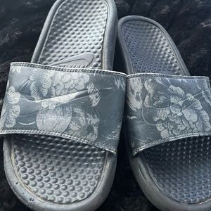 floral black nike slides